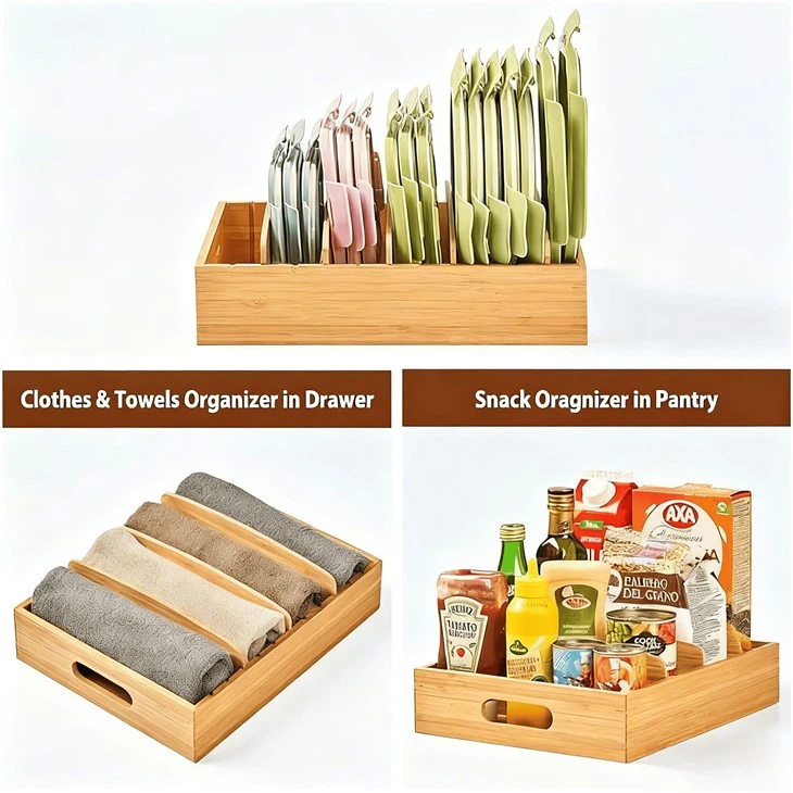 Bamboo Food Container Lids Organizer With Five Dividers price